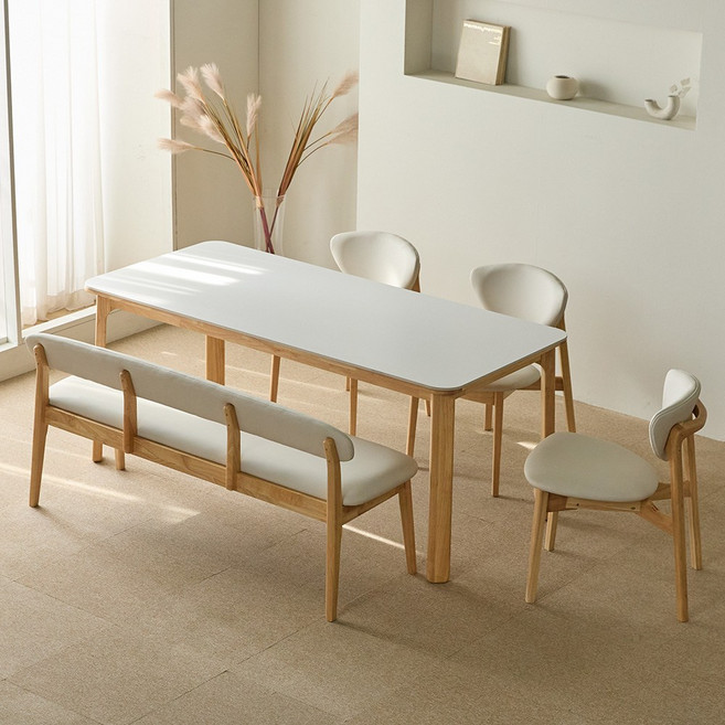 파로마 플렌 세라믹 원목식탁 다렌B 벤치의자 세트 6인용 1800 (벤치의자1의자3), 내추럴(화이트) 벤치의자B 세트, 상세 설명 참조, 옵션선택:내추럴(화이트) 벤치의자B 세트