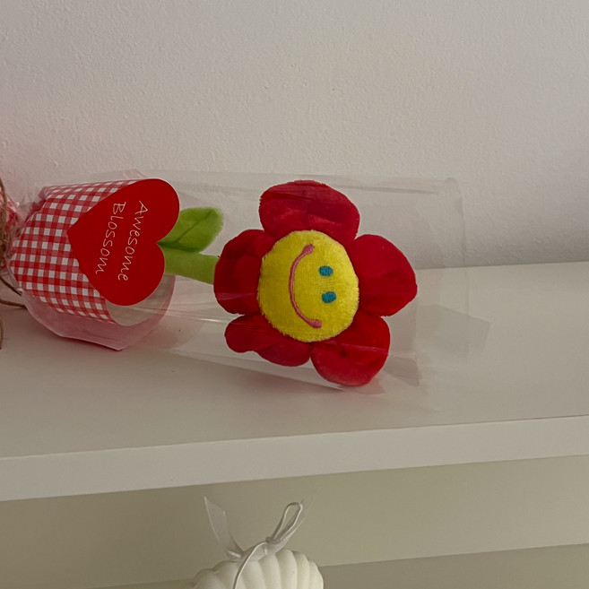 몽실이네 스마일꽃인형 한송이 꽃다발30cm 연주회 졸업식 기념일 미니꽃다발 인형꽃다발, 1개, 빨강