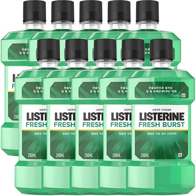 리스테린 세균억제 구강청결제 후레쉬버스트250ml, 250ml, 10개