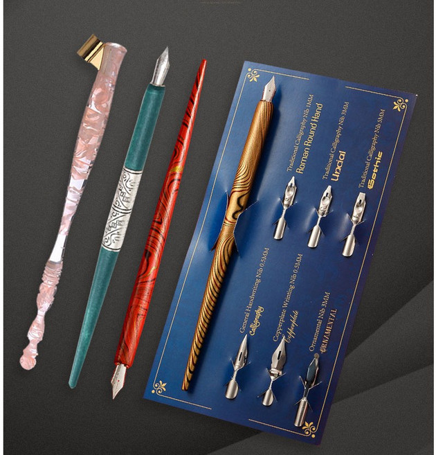 만년필 펜촉 닙 교체 서명 필기 캘리그라피 독학 입문 EF F 딥펜 잉크펜 오블리크 세트, 오블리크 월넛