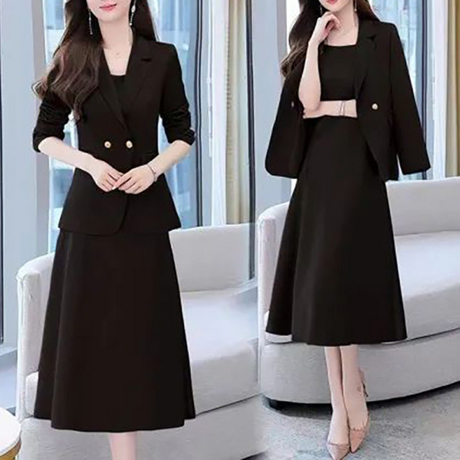 ORZQU 여성 가을 빅사이즈 정장 나시 원피스 투피스 스타일리쉬 날씬해 보이는 원피스 세트