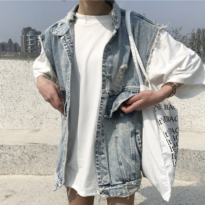 티피 청조끼 롱조끼 데님조끼 자켓 아우터 빅사이즈