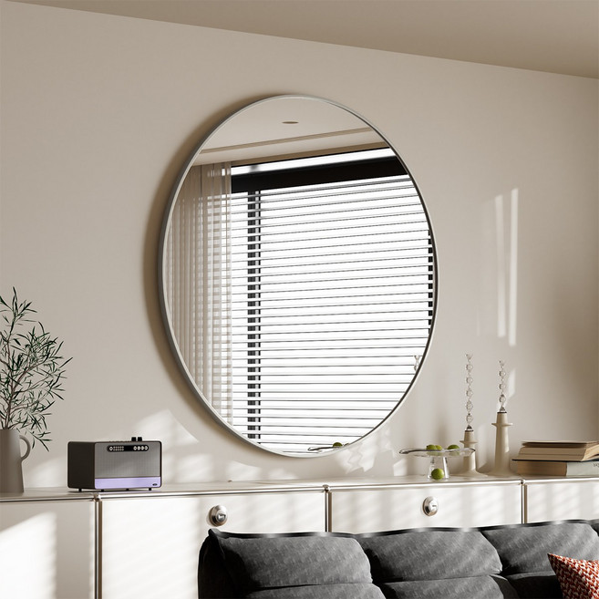 뷰티피크 화장대 거울 원형 벽걸이형 욕실거울 50/60/75, 실버75cm