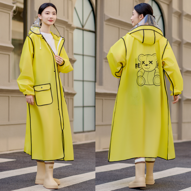 NY20 비완벽 차단 고탄력 투명챙 길고 베이직한 오버핏 레인코트 다회용 EVA커플우의