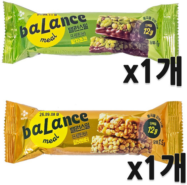 CJ 밸런스밀 프로틴바 (말차초코38G+피넛버터34G), 1세트, 34g