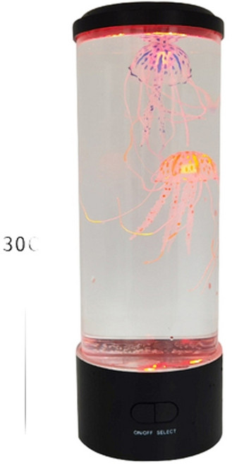 模擬圓柱水母燈 USB七彩變換氛圍臺燈 遙控LED小夜燈, 常規款 中號配2個水母