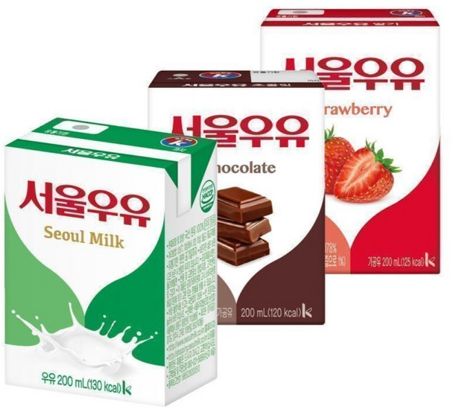 서울우유 멸균 초코 + 딸기 + 흰우유, 200ml, 15개