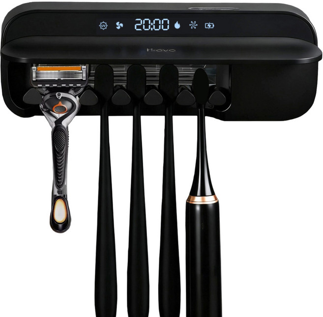 F8가족용 스마트 칫솔 살균기 억 단위 음이온 360살균 4시간 스마트 순환 살균 UV 테스트 용지 증정 구강세정기 노즐 살균 가능, 검정색, F8