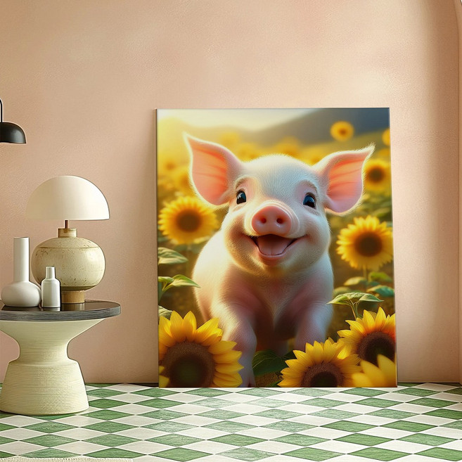 풍수 대박금전운 해바라기 복돼지 인테리어 캔버스 그림액자 8종 돈들어오는그림 개업선물 금전운 재물운, 05.금전가득해피돼지