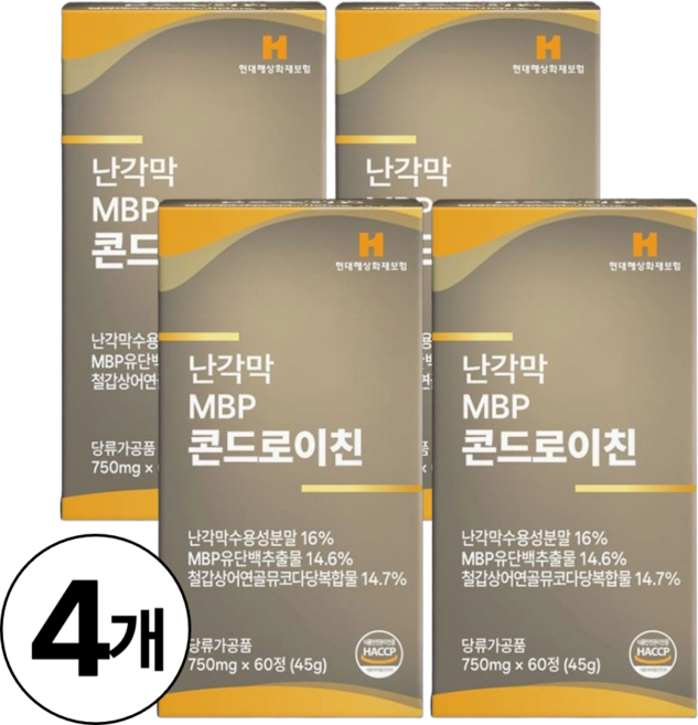 난각막 콘드로이친 철갑상어 연골 콘도로이친 MBP 뮤코다당 단백 식약청 인증 HACCP, 4개, 60정