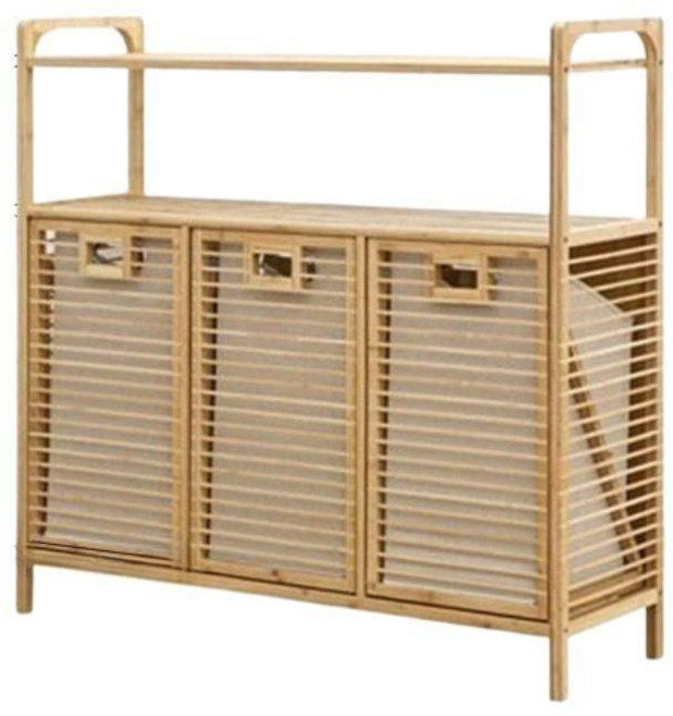 수납장 햄퍼 분리수거함 선반 빨래바구니 대나무, 2단