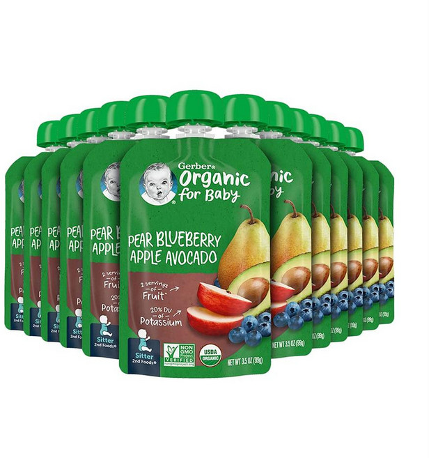거버 2단계 이유식 피어 블루베리 애플 아보카도 퓨레 Gerber Organic Baby Food Pouches 2nd, 1개