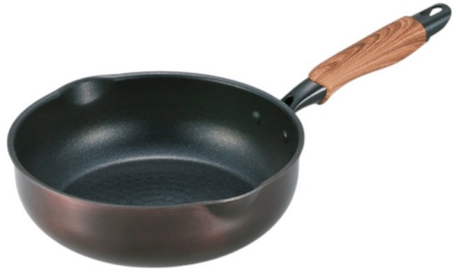 日本製造 深型不沾平底鍋 木柄IH爐適用, 1個, 22cm