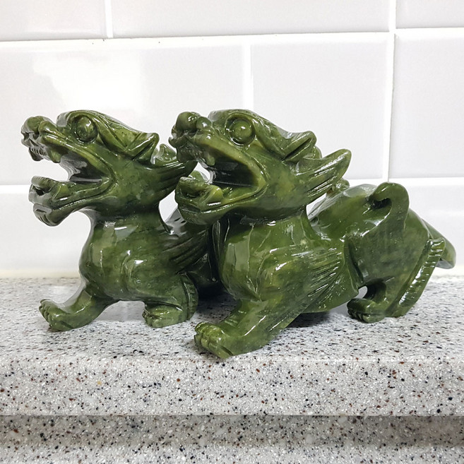 중형 천연옥 비휴 한쌍 풍수인테리어 재물운 액막이 액땜 금전부적 사업운세 금전운 사업운 개업선물, 중형 옥비휴 한쌍