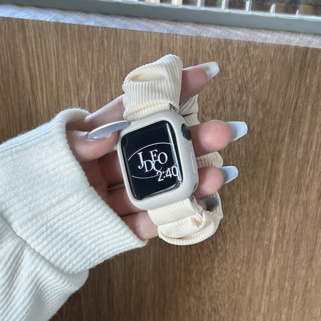 제이데코 애플워치 호환 스크런치 밴딩 스트랩 밴드, 1개, 베이지