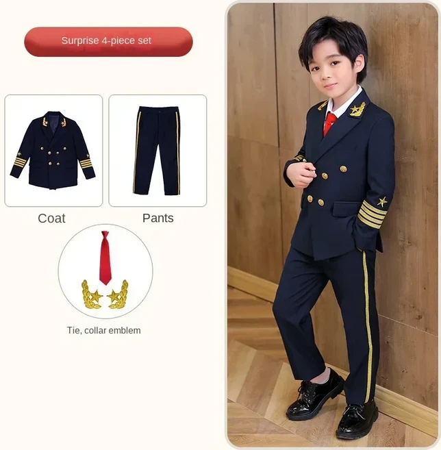 어린이 파일럿 의상 카니발 영국 세트 소년 캡틴 및 승무원 파티 공연 유니폼 가을 겨울