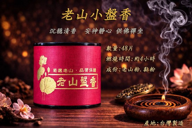 老山小盤香，沉穩清香，安神靜心，供佛禪坐，燃燒時間約4小時, 本色(圖片僅供參考，實際以實物為準), 1件