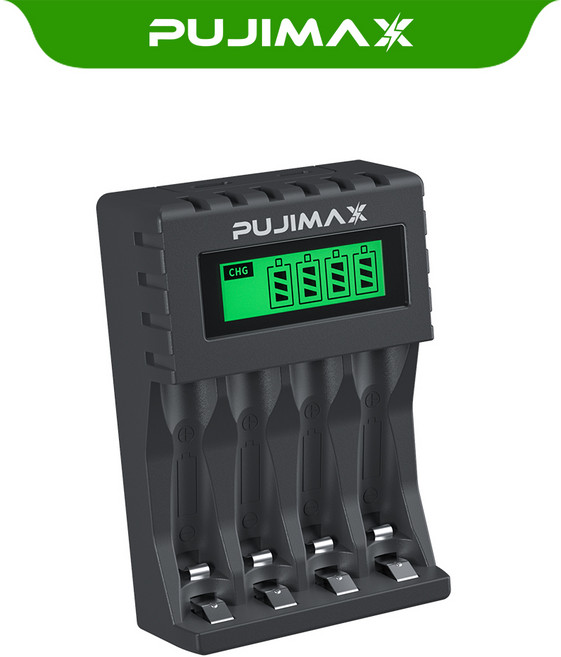 PUJIMAX AA/AAA 겸용 Ni-MH/Ni-Cd 급속충전기 충전배터리 1-4개 동시 충전기 MCU 스마트 제어 LCD 화면 잔량표시 검색 케이스 충전기 LCD005, 1개