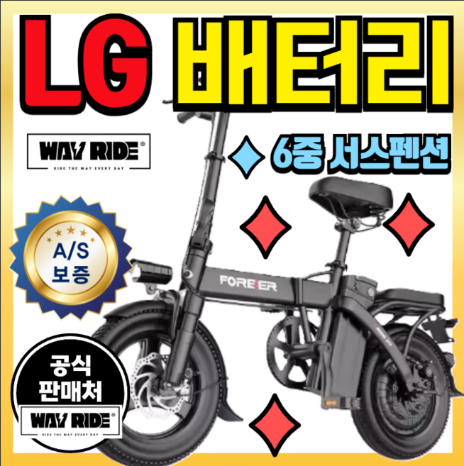웨이라이드 한국산 프리미엄 LG배터리 접이식 전기 자전거 초경량 전동 고출력 48V 400W, LG 6A 24KM, 알루미늄 합금