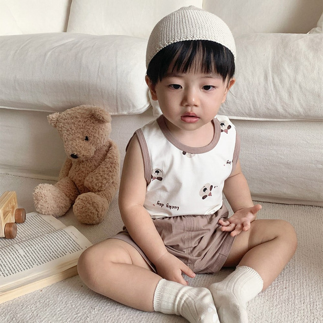 에뜨람 순면 아기 실내복 상하세트 민소매 여름 나시 아동 신생아 내의 상하복 백일 kc인증