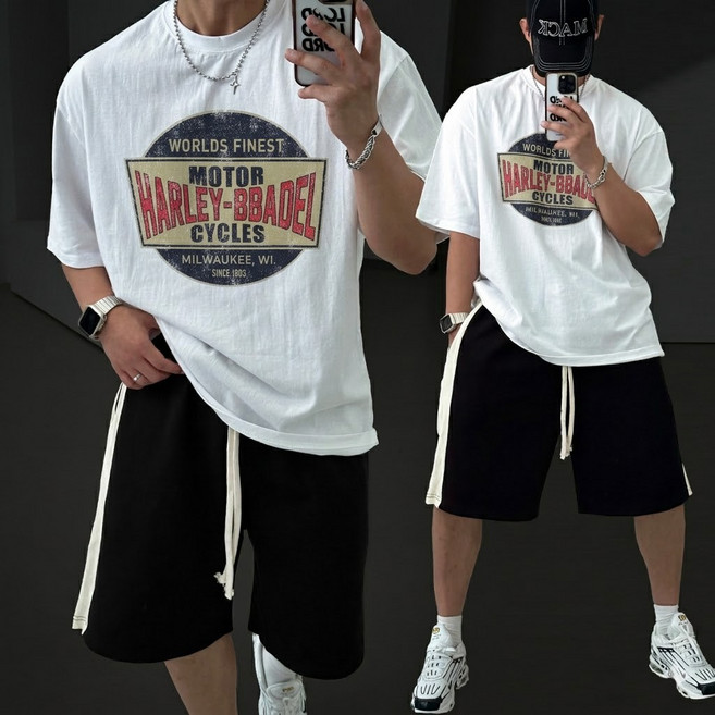 빠델 할리 박스 오버핏 프린팅 짐웨어 반팔 티셔츠