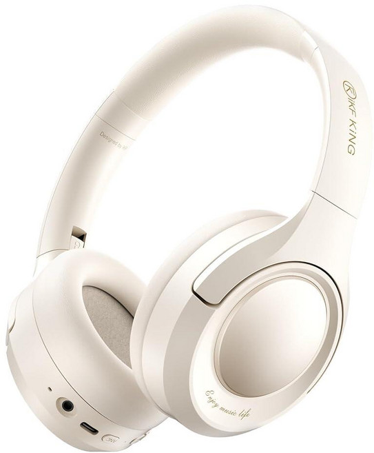 IKF King 오버이어 무선 블루투스 헤드폰 43dB ANC(액티브 노이즈 캔슬링) 고해상도 오디오 100시간 재생 투명 모드 38ms 게이밍 모드 ENC 내장 마, IKF King 오버이어 무선 블루투스 헤드폰, 43d, Offwhite