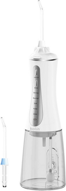 Kolin歌林 攜帶型電動沖牙機 KTB-JB221，具備350ml大容量水箱與五種清潔模式，滿足全家人日常口腔護理需求