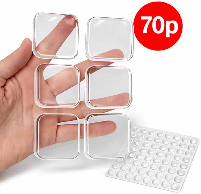 다용도 70개입 방문 문콕 충격 소음방지 실리콘 패드 무타공 투명 문쾅 쿠션 사각 원형 1세트, 1개