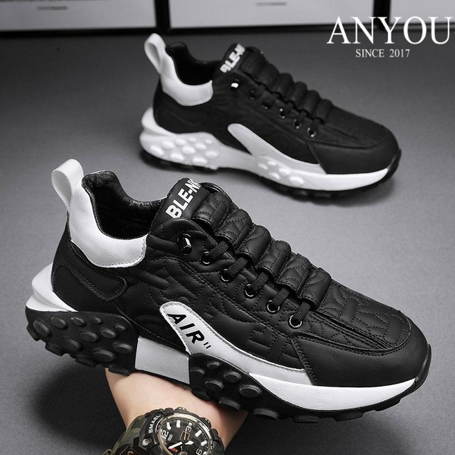 남성 신발 2024 가을 겨울 가죽 캐주얼 운동화 패션 통기 키높이 신발