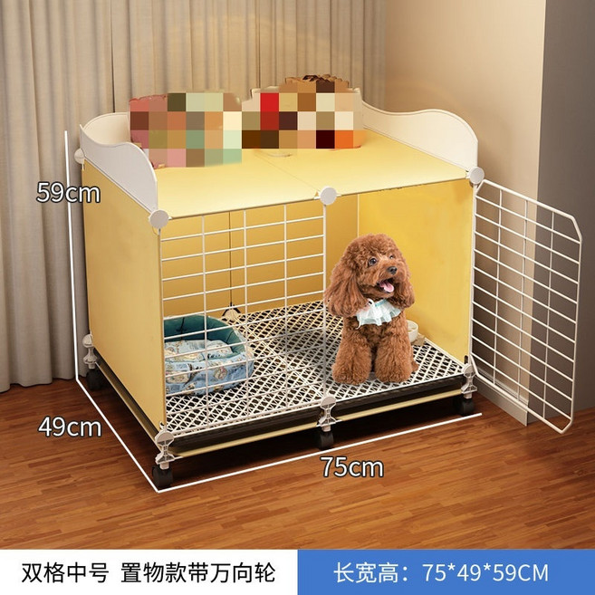 寵物籠子 狗別墅 狗屋 小型犬 中型犬 帶廁所分離 家用室內 加固, 1個, 2列帶滑輪70*45*56【加寬】,籠子+腳墊