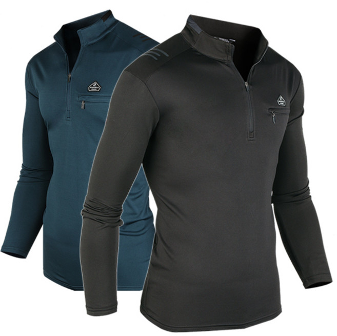 포커스코리안 가을 남자등산티 기능성 등산복 긴팔티 스판 아웃도어 RB심플스판집업티