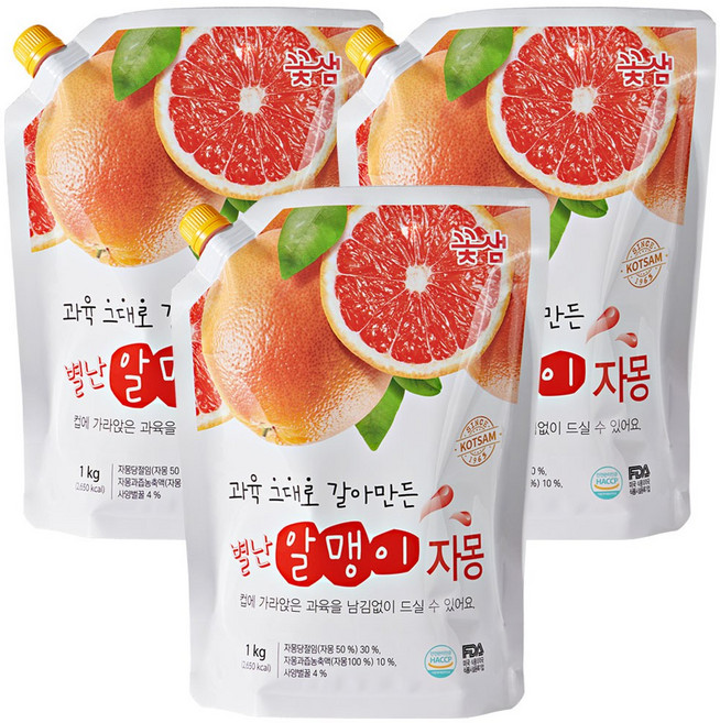 꽃샘식품 별난 알맹이 자몽차, 1kg, 3개