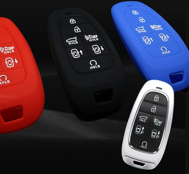 디올뉴 투싼 NX4 호환 7버튼 실리콘 키케이스 홀더 지갑 스마트키 튜닝용품, 7버튼_블루