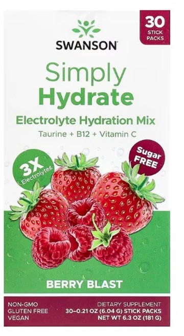 스완슨 심플리 하이드레이트 전해질 하이드레이션 믹스 베리 블라스트 스틱팩 30개 개당 6.04g (각 0.21oz) 1개, 30 개 - 쿠팡