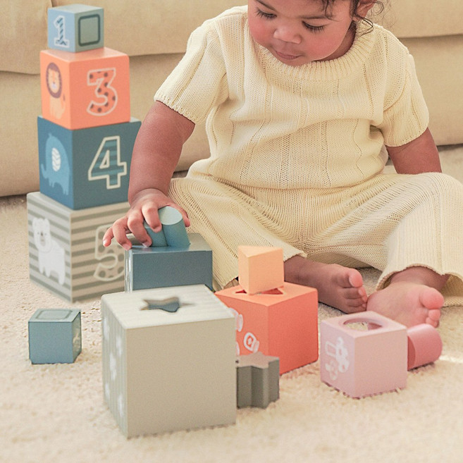 폴라비 원목 도형 맞추기 장난감 아기 쌓기놀이 소근육 발달 교구 12개월 13개월 14개월, 1개, 알록달록