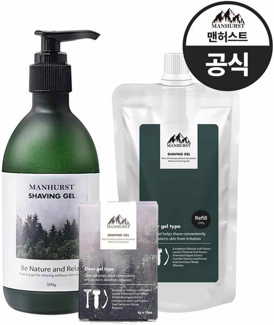 트러블 안나는 맨허스트 쉐이빙폼 쉐이빙젤 면도젤 면도크림 3종(본품+리필+일회용) 590g, 1세트, 590ml