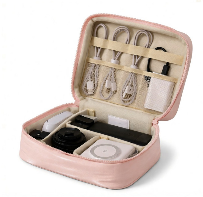 디딕 충격흡수 대용량 방수 전자기기 파우치, 1개, 핑크