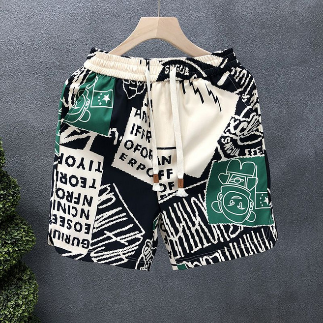 미중 남자 뉴 반바지 여름 프린트 트렌드 냉감 박시 통바지 캐주얼 5부lyf