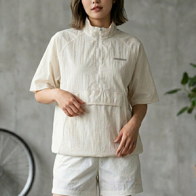 엄브로 크링클 반팔 스탠넥 아노락 티셔츠 바람막이 자켓 하프집업 STUDIOS