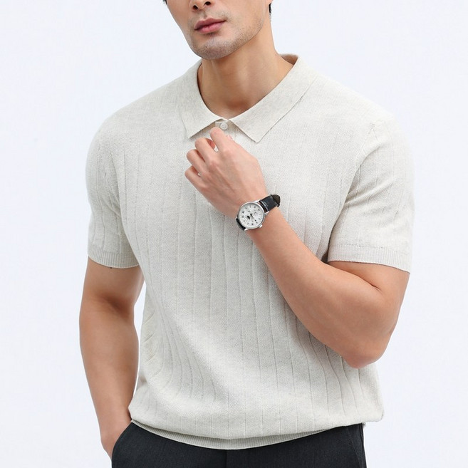 글리멜로 남자 여름 쿨링 비스코스 골지 니트 카라 반팔 티셔츠