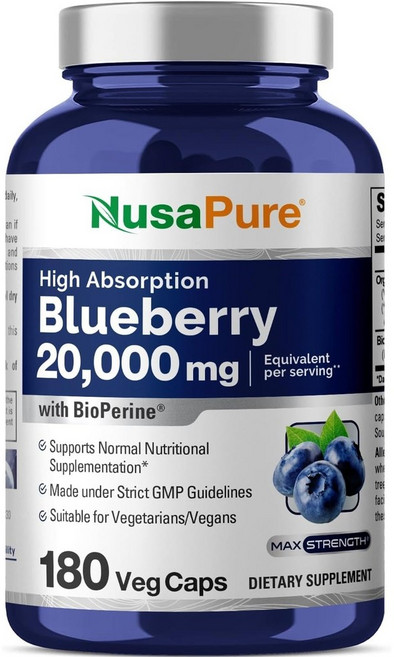 NusaPure 누사퓨어 블루베리 농축액 20000mg 30배 농축 안토시아닌, 1병, 180정, 1개