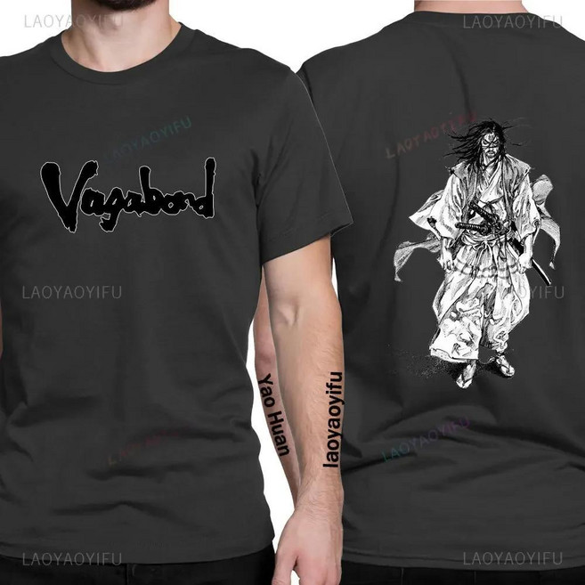 애니메이션 무사시 미야모토 배가본드 만화 티셔츠 라운드 칼라 타케주 신멘 의류, 1개, 3. YBB-black / D. S