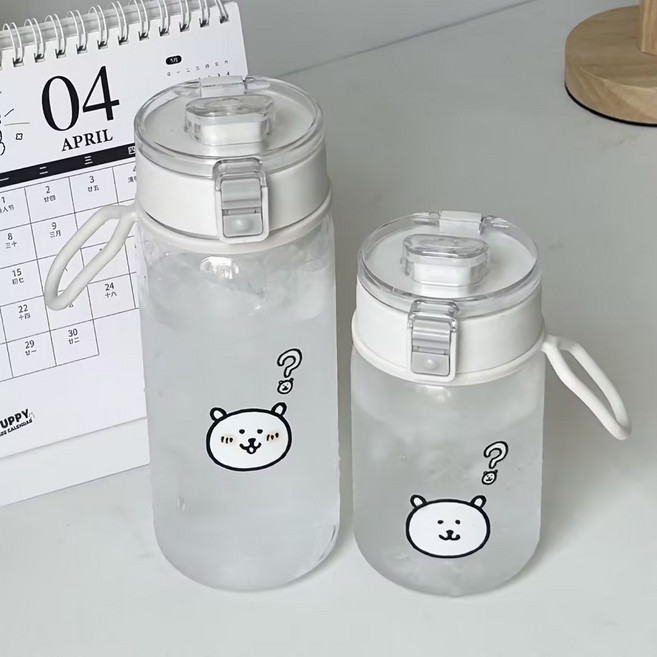 밀크카 농담곰 플라스틱 컵 트라이탄 물병 귀여운 디자인 핸들형 휴대용 물병, 1개, 350ml
