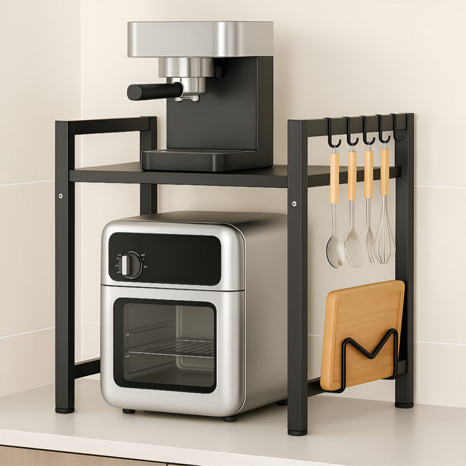 멜루루 길이 높이 조절 전자레인지 맘마존 선반, 블랙