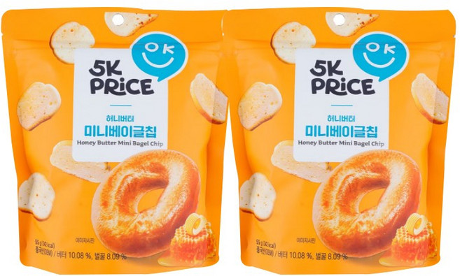 5K프라이스 허니버터 미니 베이글칩, 2개, 55g