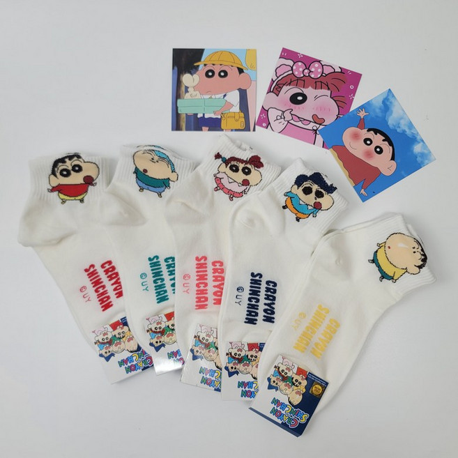 [첫눈에반하다] 짱구 캐릭터 중목 양말 세트 귀여운 캐릭터 여자 남녀공용 여성 양말 학생 선물