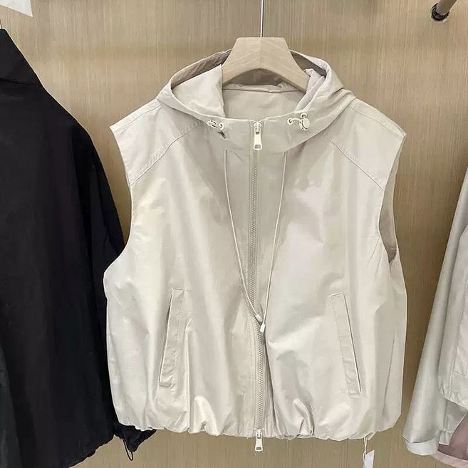 COSYEVNO 봄가을 여성 숏 후드 조끼 패션 캐주얼 순색의 민소매 빅사이즈 코트