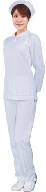 杏芳 護士服褲裝 圓領 後拉鍊 白色 針織布 台灣製造