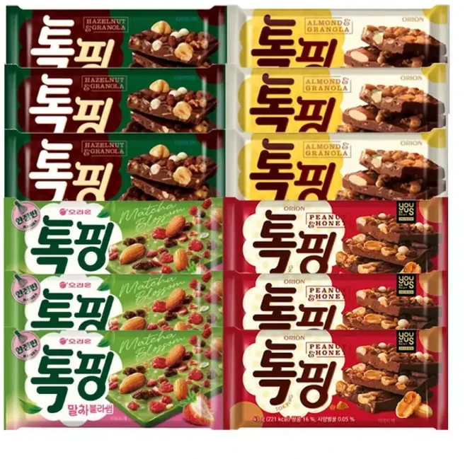 오리온 톡핑 말차블라썸 43g+피넛허니 43g+아몬드 43g+헤이즐넛 43gx각3개(총12개), 43g, 1개