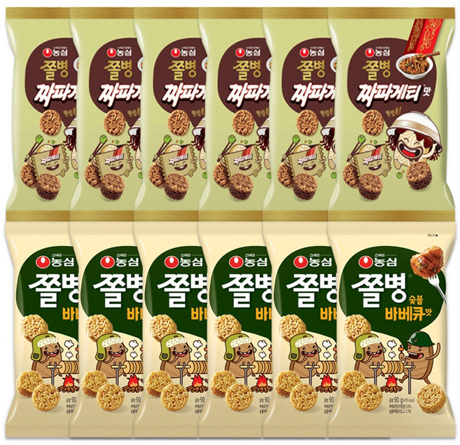 농심 쫄병스낵 숯불바베큐맛 82gX6개+짜파게티맛 77gX6개 총12개